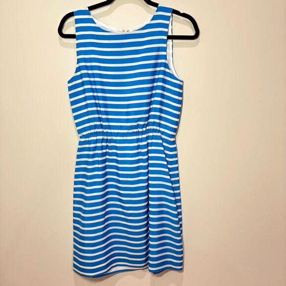 J Crew Daybreak Blue White Striped Dress 4 Sleeveless Nautical Coastal Preppy - Picture 1 of 7